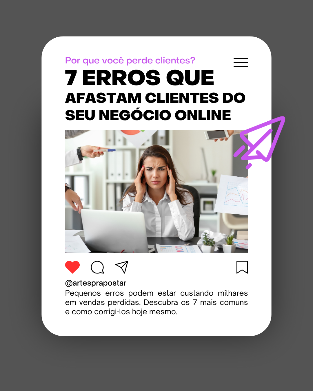 Mulher estressada no escritório representando os 7 erros que afastam clientes do negócio online